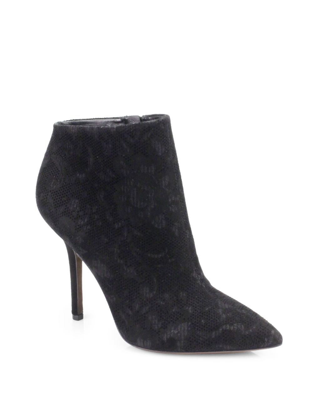 Vera Wang Lavender Bianca Flocked Suede Ankle Boots in Black | Lyst