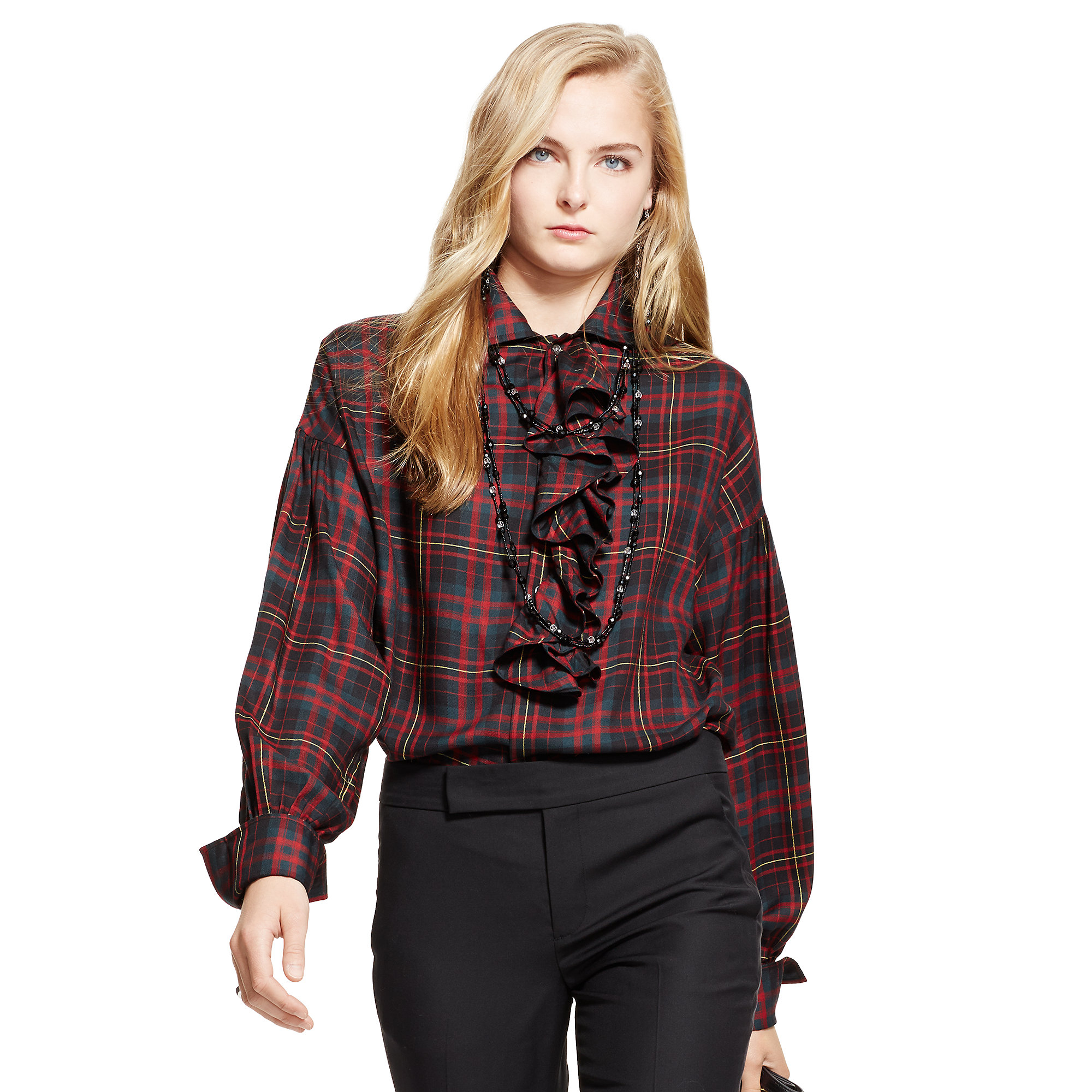 Polo ralph lauren Ruffled Plaid Shirt in Purple | Lyst