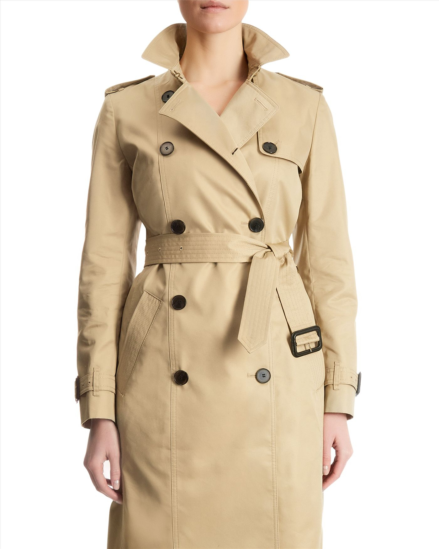 Jaeger Double-breasted Trench Coat in Natural | Lyst
