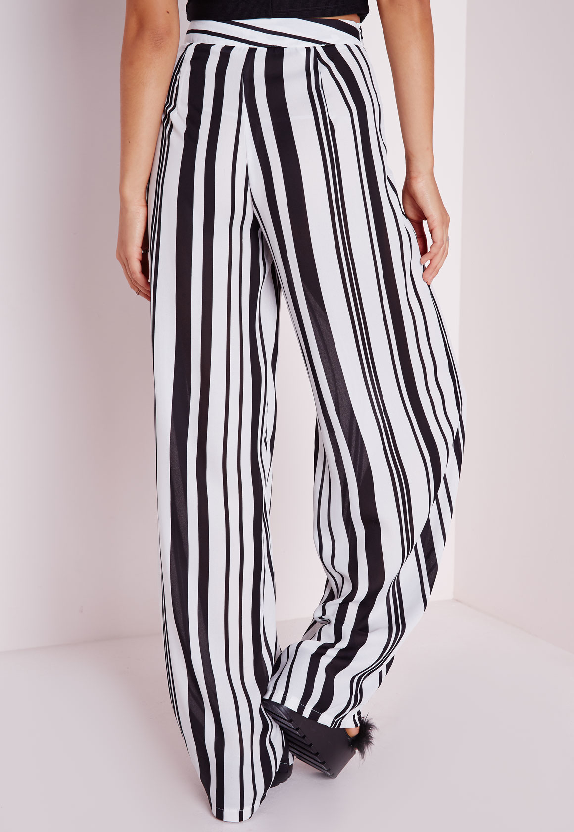 Lyst - Missguided Tall Striped Wide Leg Pants Monochrome in Black