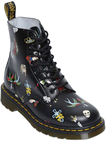 Dr. Martens 30Mm Tattoo Printed Leather Boots in Black | Lyst