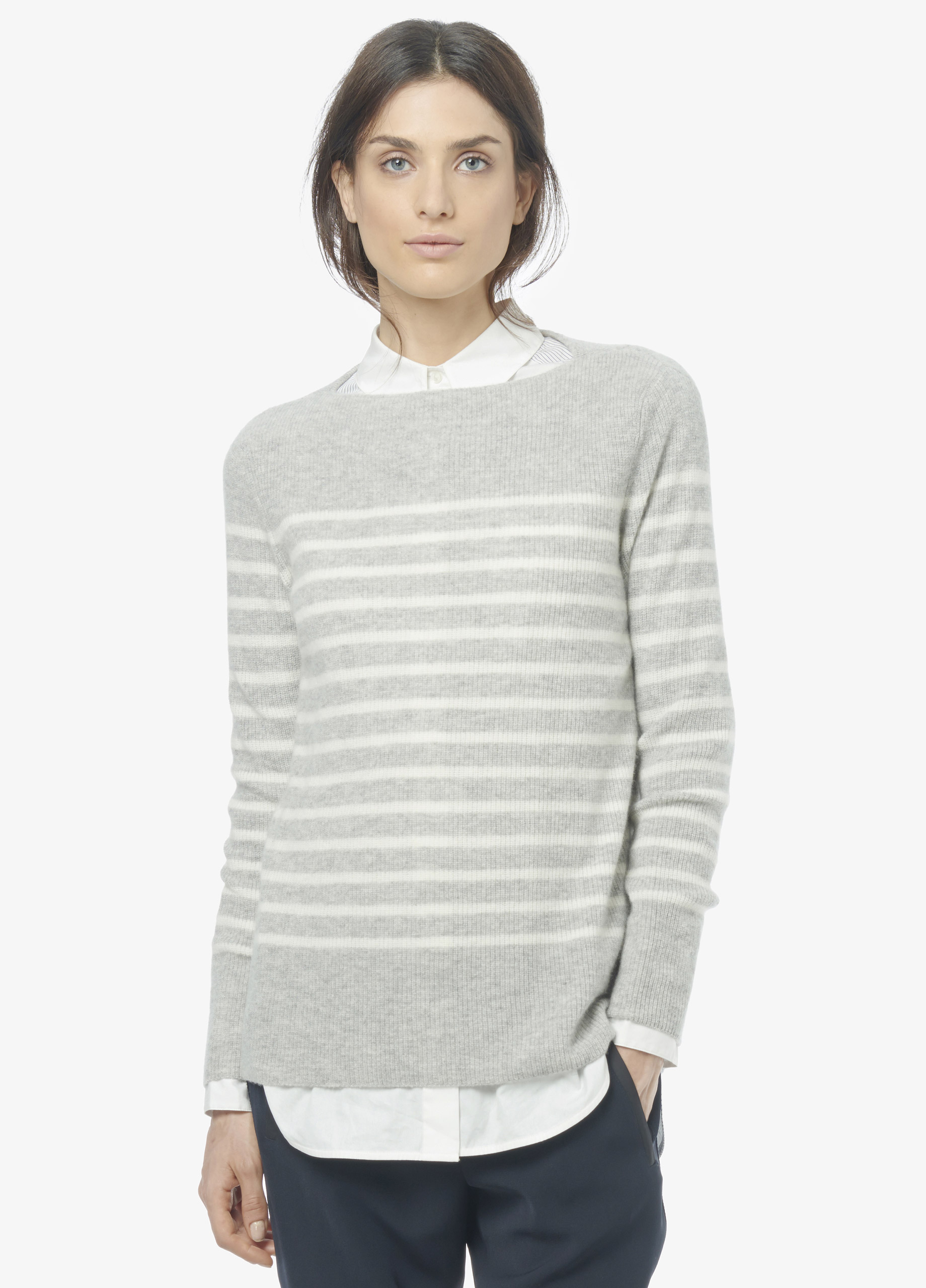 Vince Breton Stripe Cashmere Crew Neck Sweater in Gray | Lyst