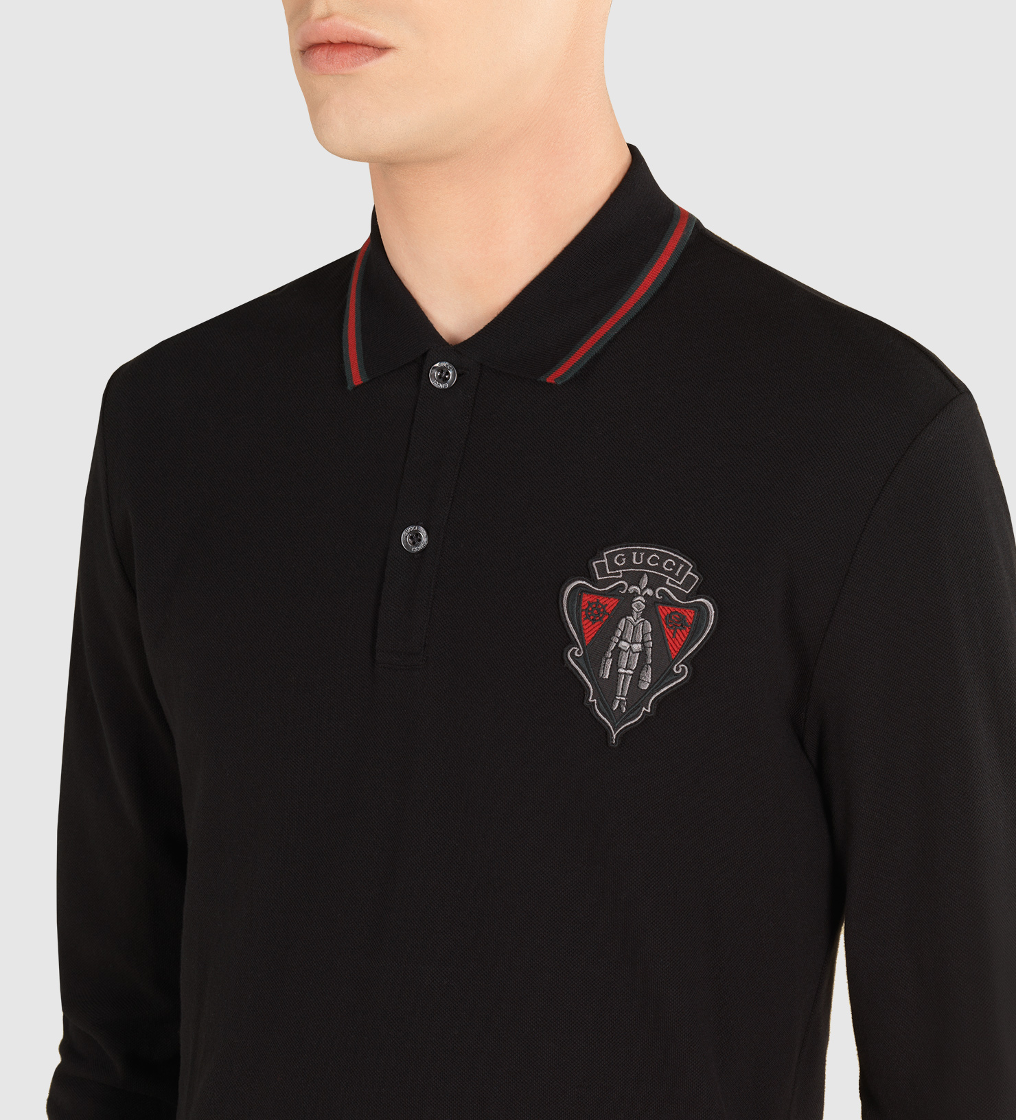 Gucci Long Sleeve Polo Shirt in Black for Men | Lyst