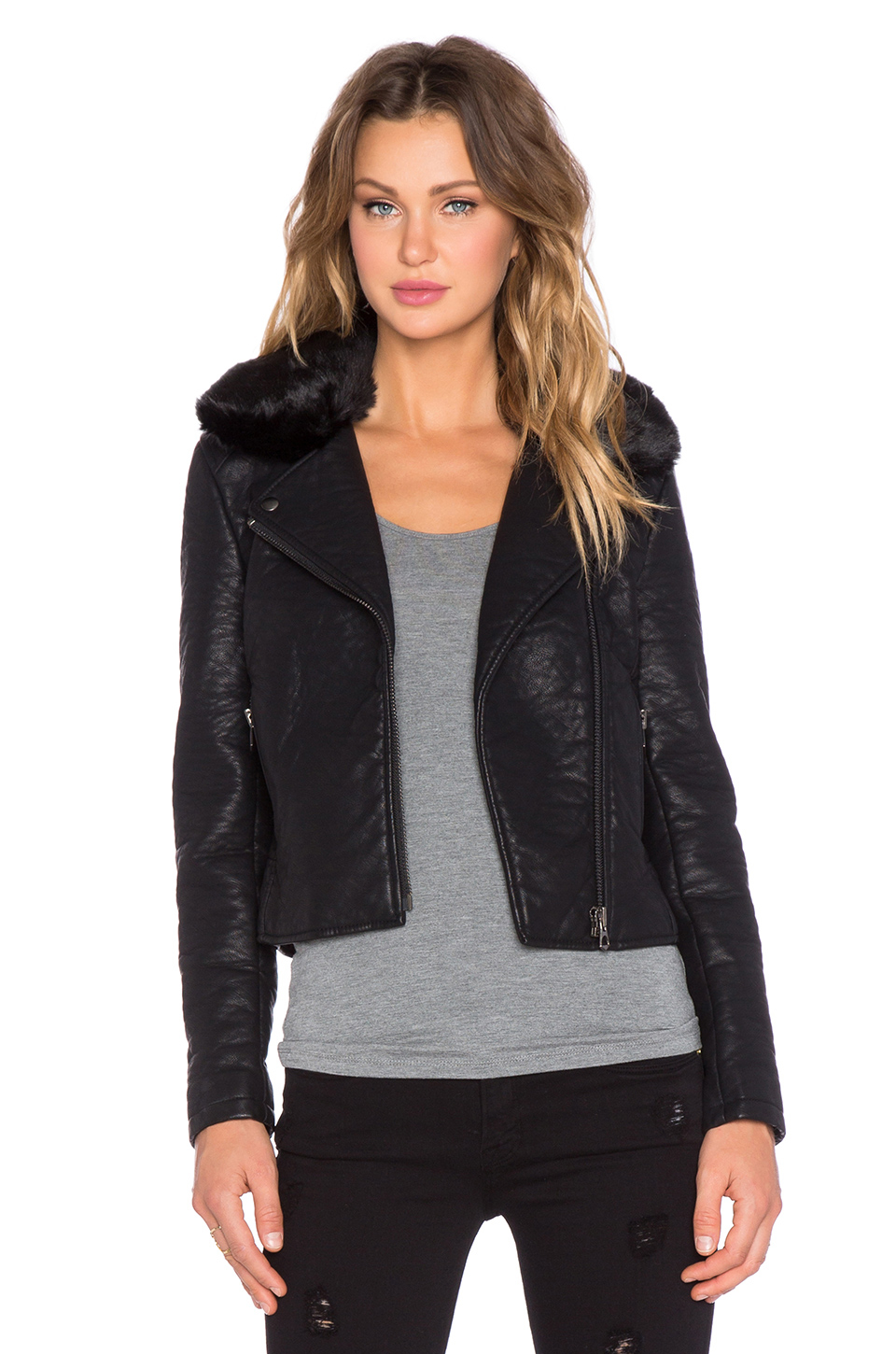 Lyst Black Orchid Faux Leather Jacket With Fur Collar In Gallery