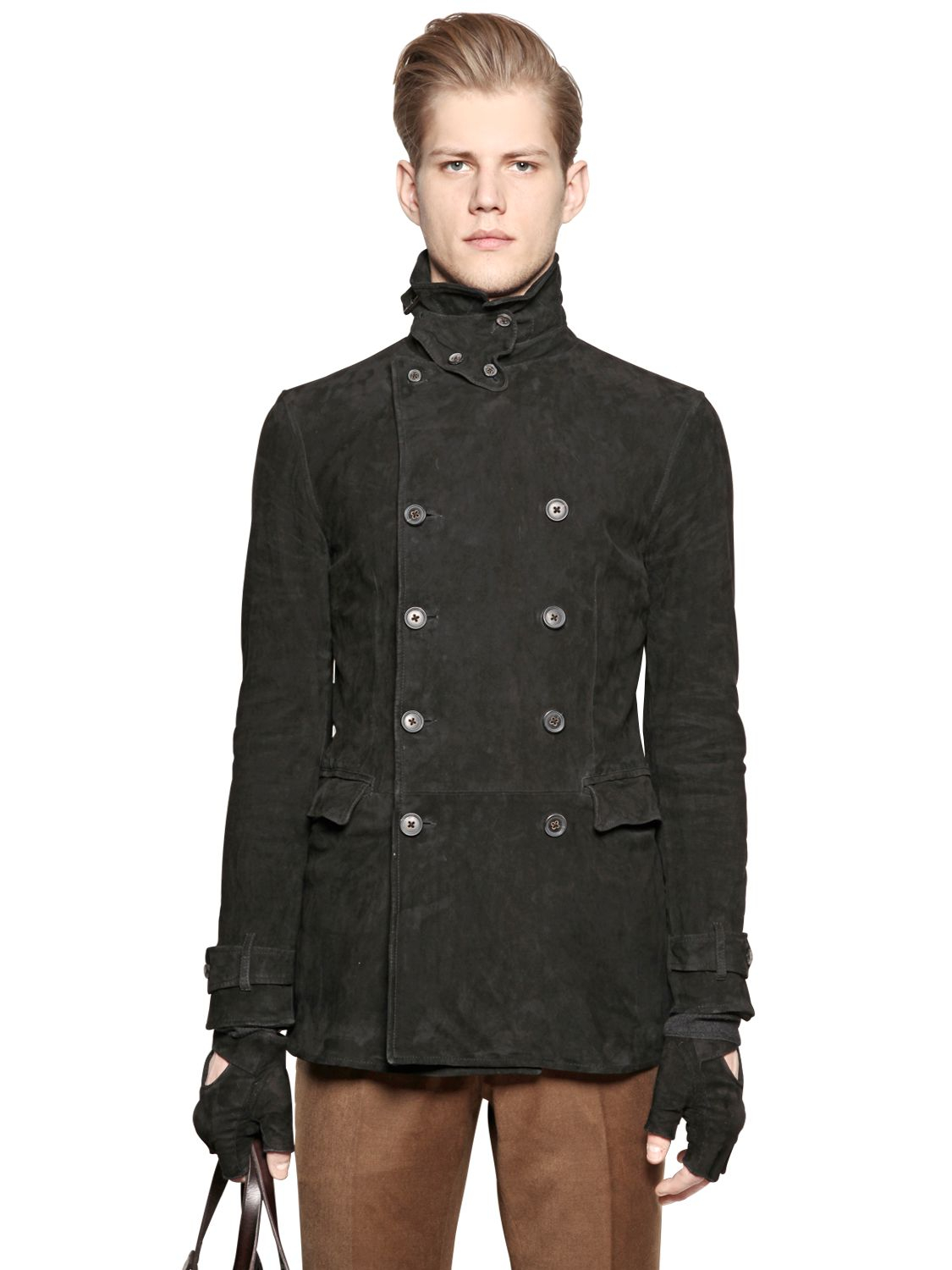 Lyst John Varvatos Double Breasted Suede Colonial Jacket In Black