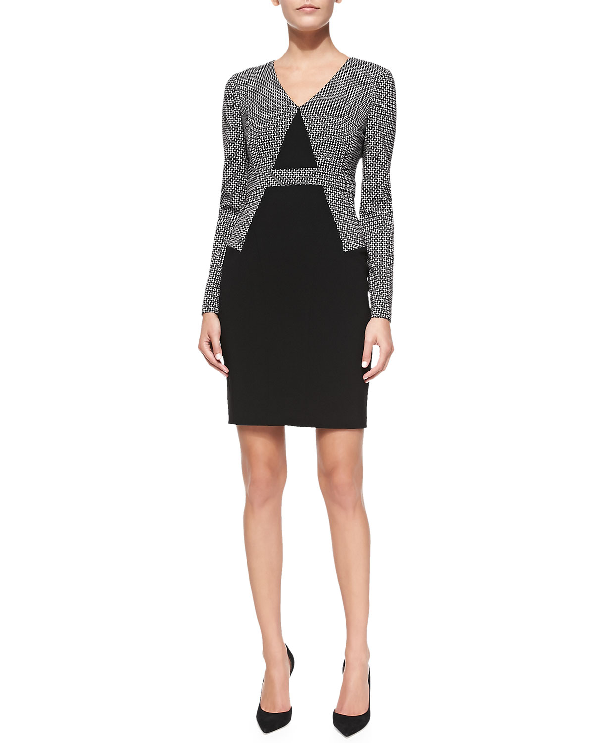 Black and white sheath dress long sleeves