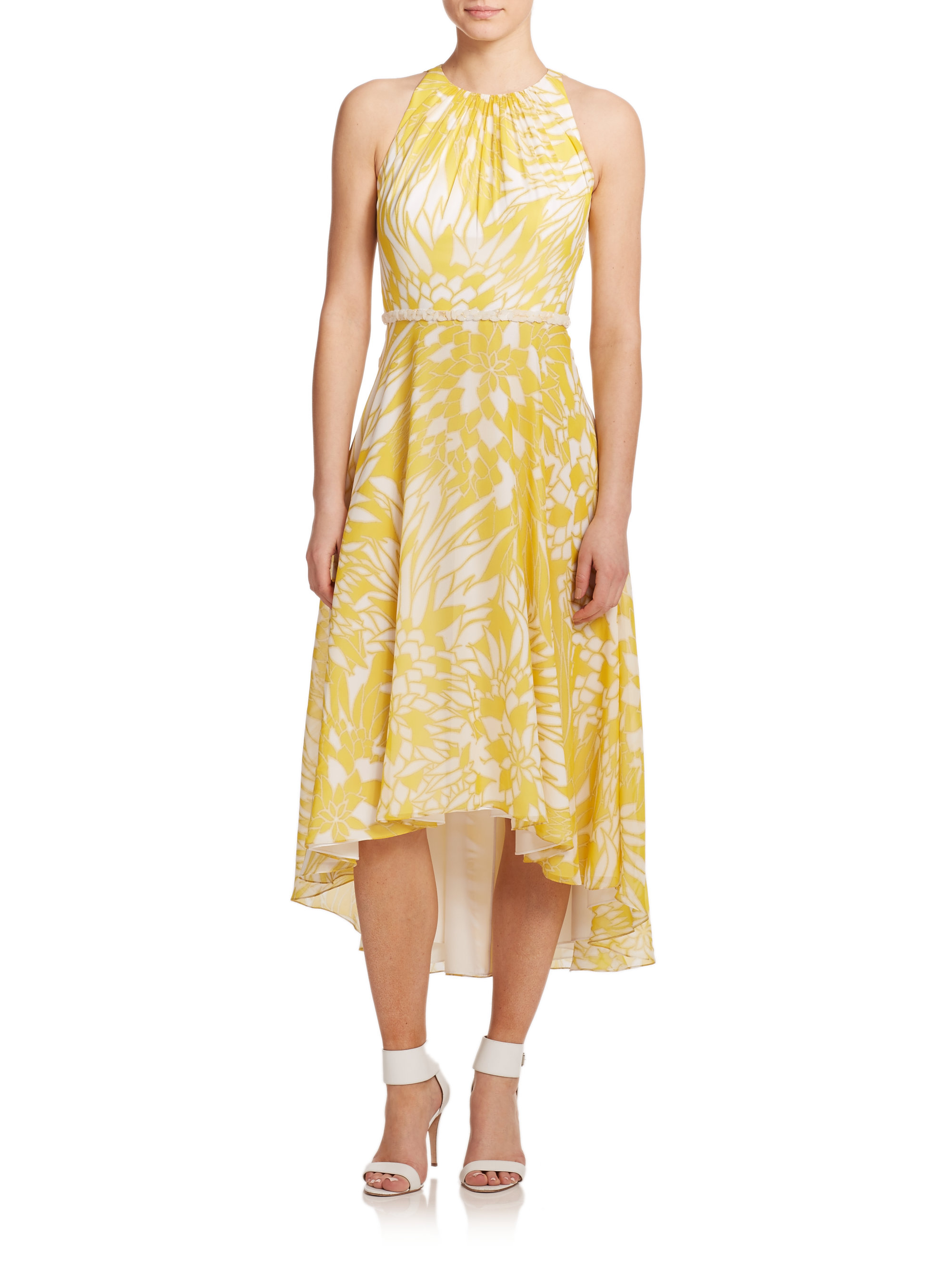 Lyst Badgley Mischka Embellished Waist Hi Lo Dress In Yellow Gallery