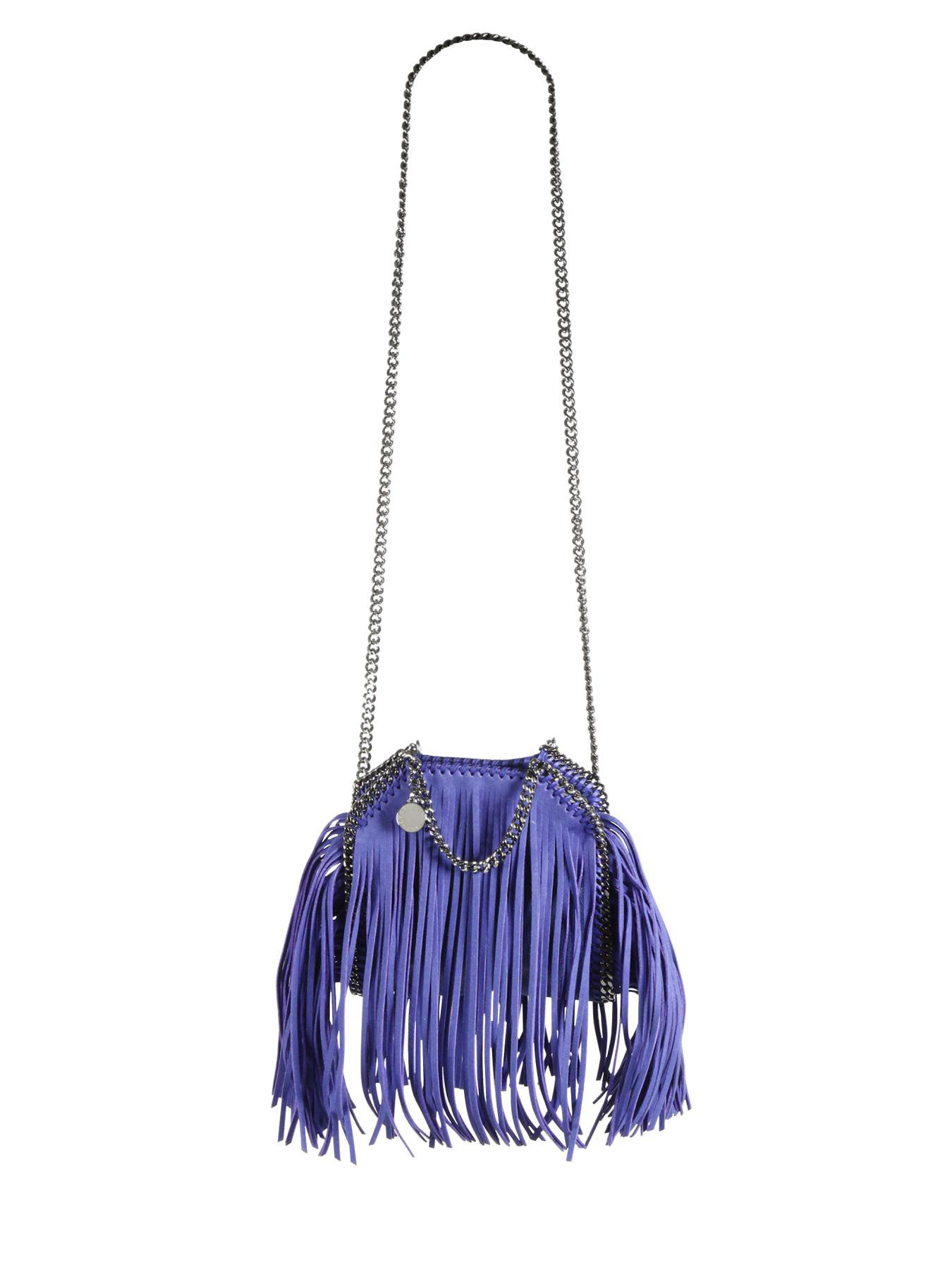 Lyst Stella Mccartney Tiny Bella Fringe Fold Over Bucket Bag In Blue Gallery