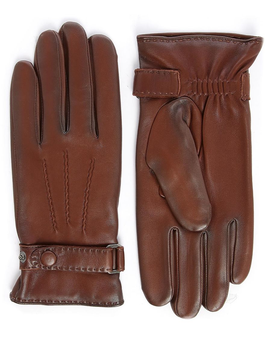 Agnelle Brown Pierre Patent Leather Touchscreen Gloves With Wool Lining ...