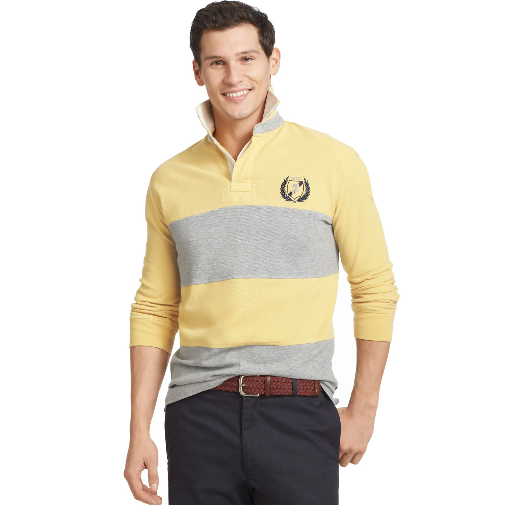 Lyst Izod Long Sleeve Striped Rugby Polo in Gray for Men