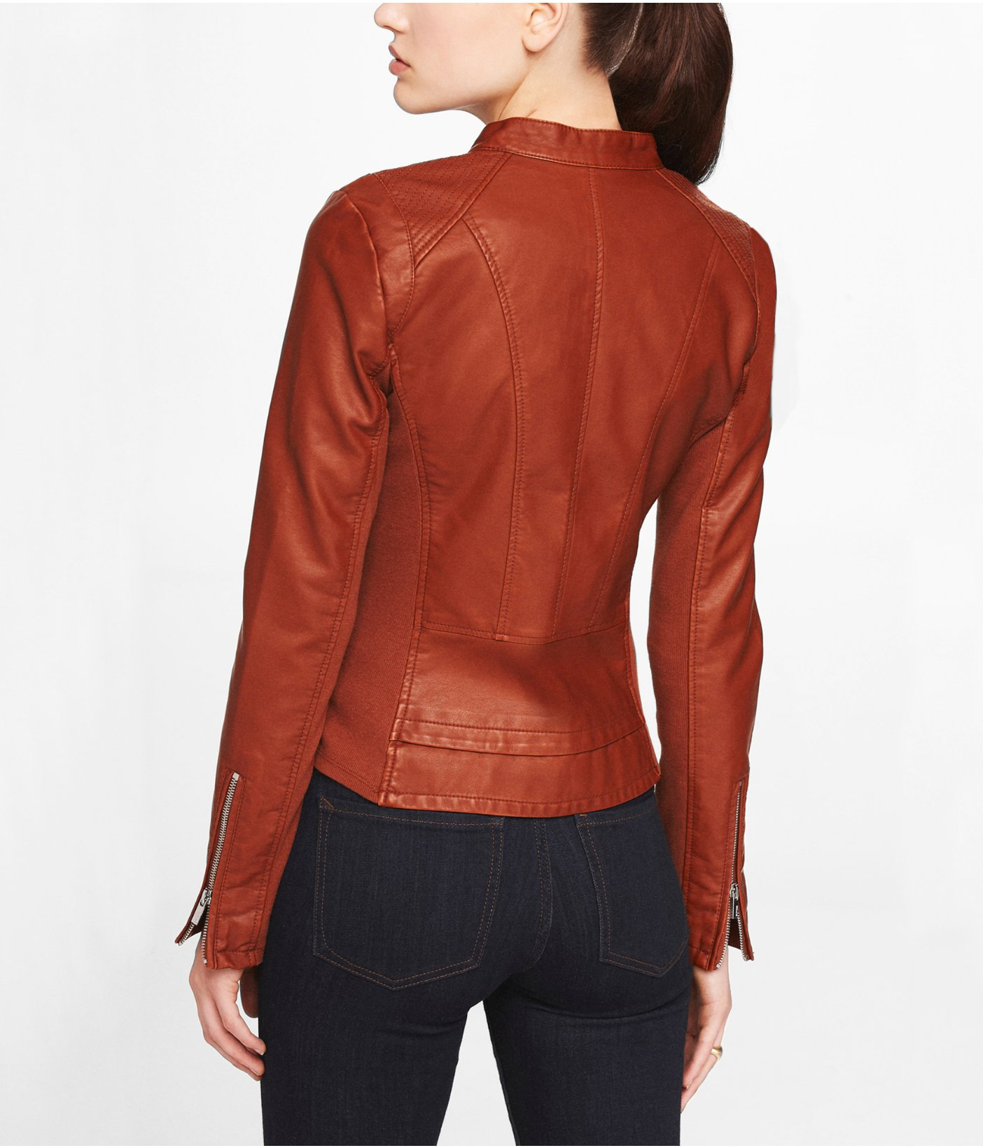 Lyst - Express Minus The Leather Double Peplum Moto Jacket in Brown