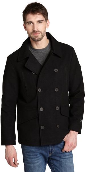 T-tech Tumi Black Wool Blend Pea Coat in Black for Men