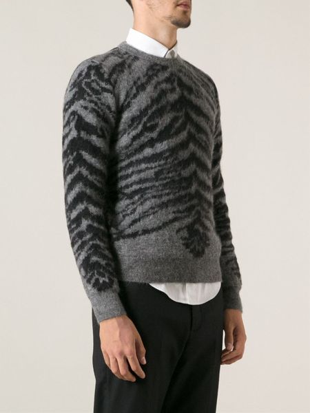 Saint Laurent Animal Print Sweater in Gray for Men (grey) | Lyst