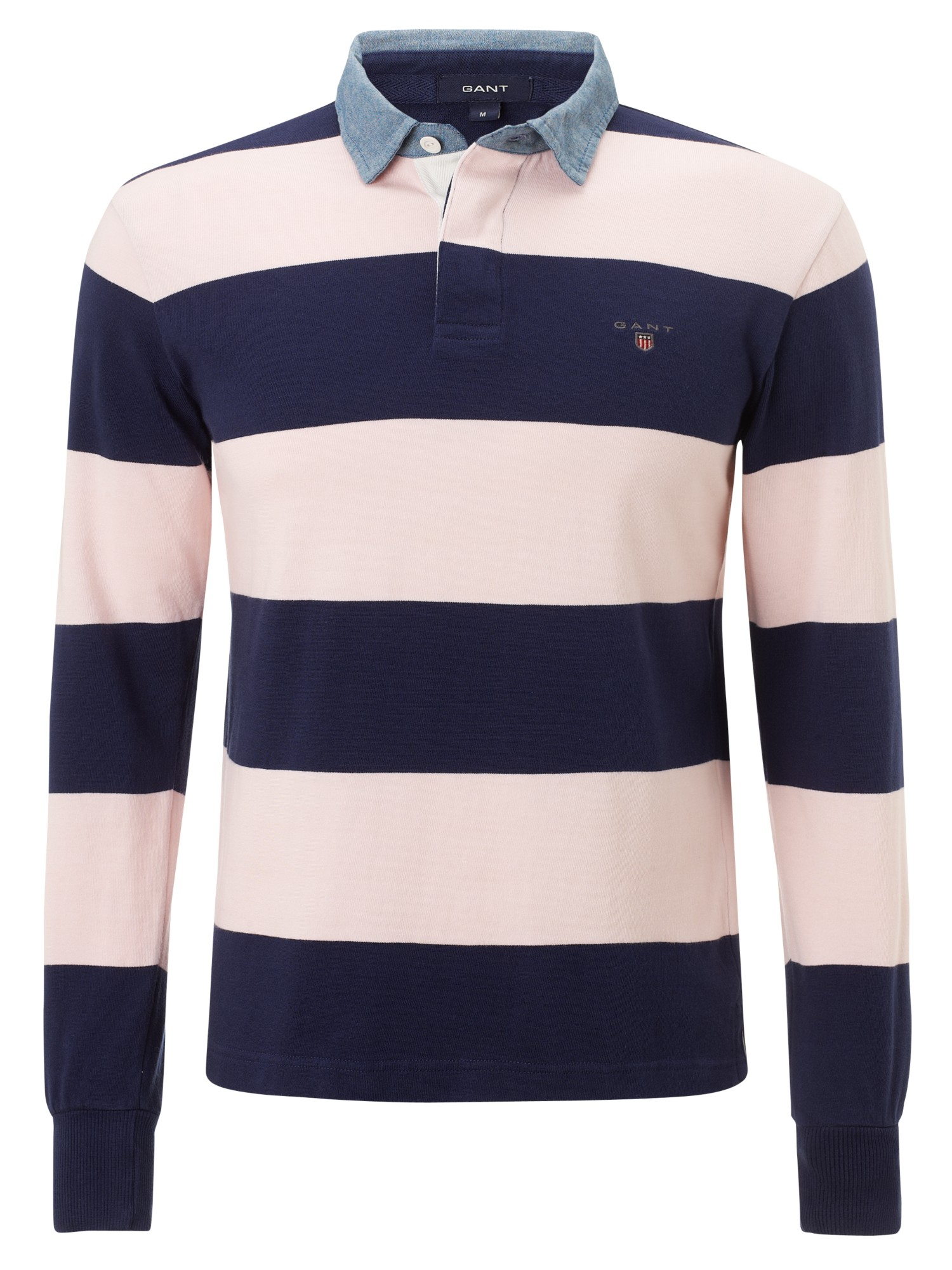 Gant Denim Collar Barstripe Rugby Shirt in Pink for Men Lyst