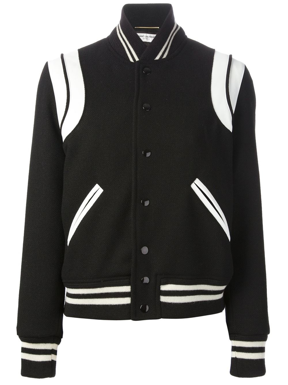 Lyst - Saint Laurent Teddy Leather-Trimmed Wool Varsity Jacket in Black