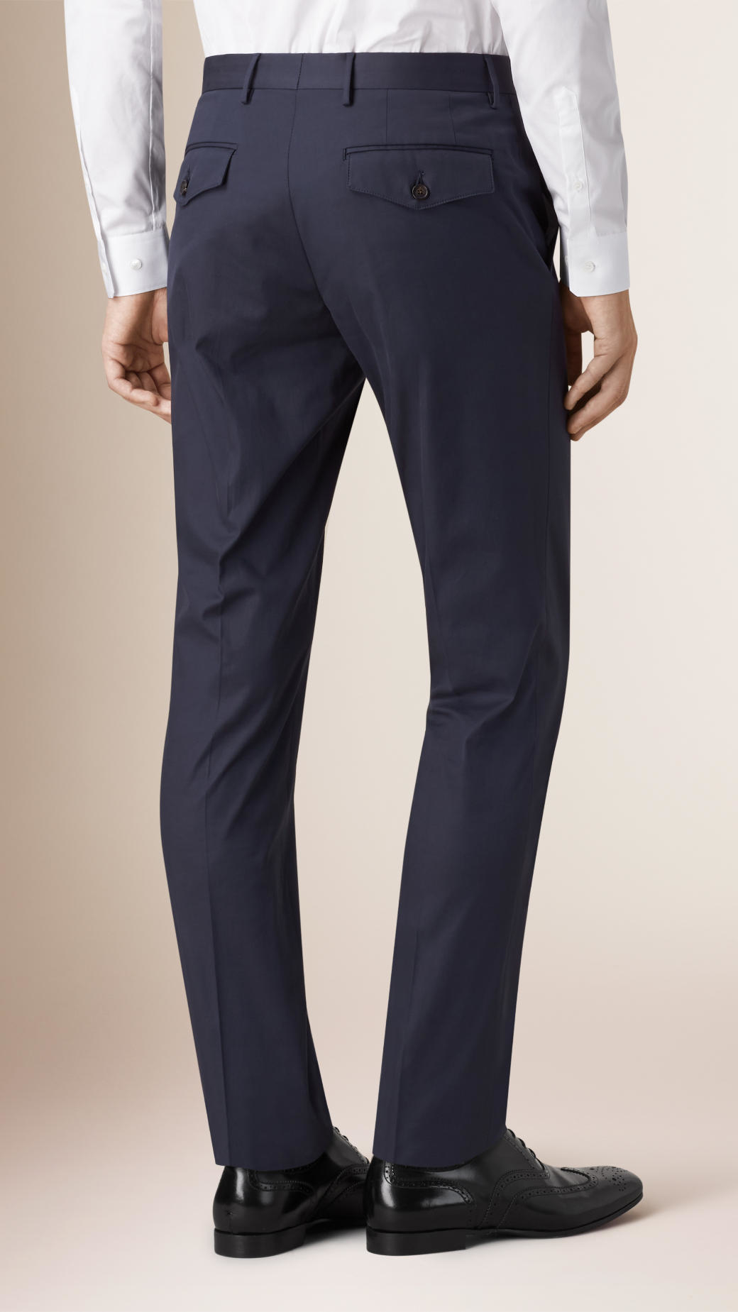 Burberry Slim Fit Cotton Trousers in Blue for Men | Lyst