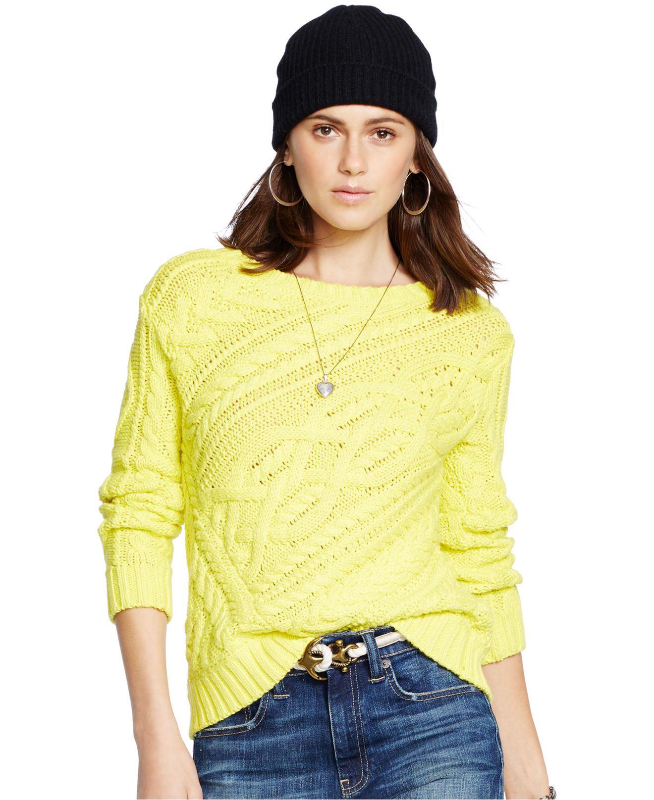 Lyst - Polo Ralph Lauren Cable-knit Cotton Sweater in Yellow Gallery. Previously sold at: Macy's · Women's Cable Knit Sweaters