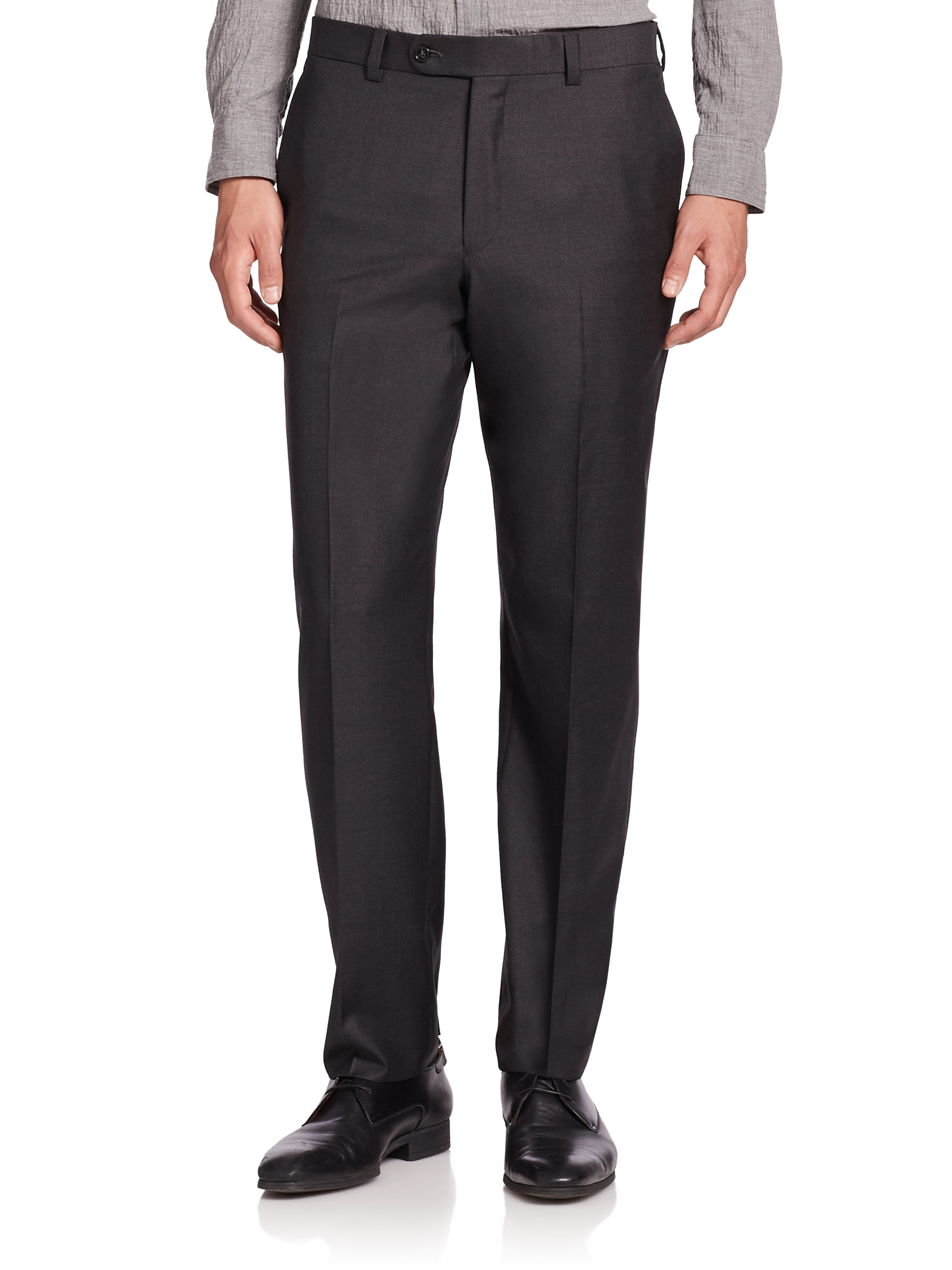 Saks fifth avenue Wool Flat-front Pants in Gray for Men | Lyst