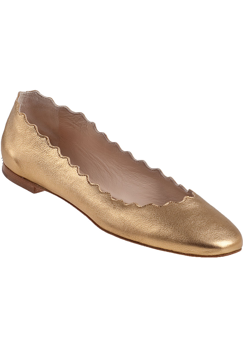 Chloé Scallop Ballet Flat Platinum Leather in Gold (Platinum Leather ...