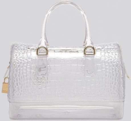 Furla Satchel Candy Clear Croc Embossed in Transparent (Color Cristallo ...