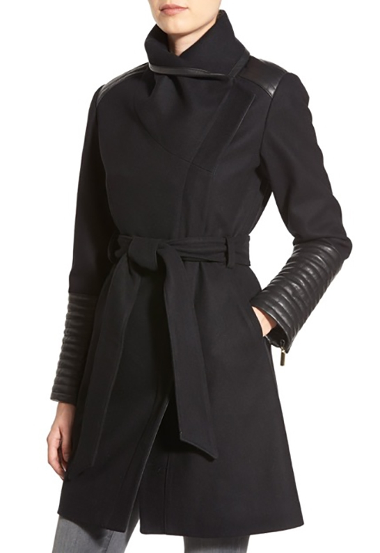 Bagatelle Lorain Wool Coat With Faux Leather Trim In Black in Black | Lyst