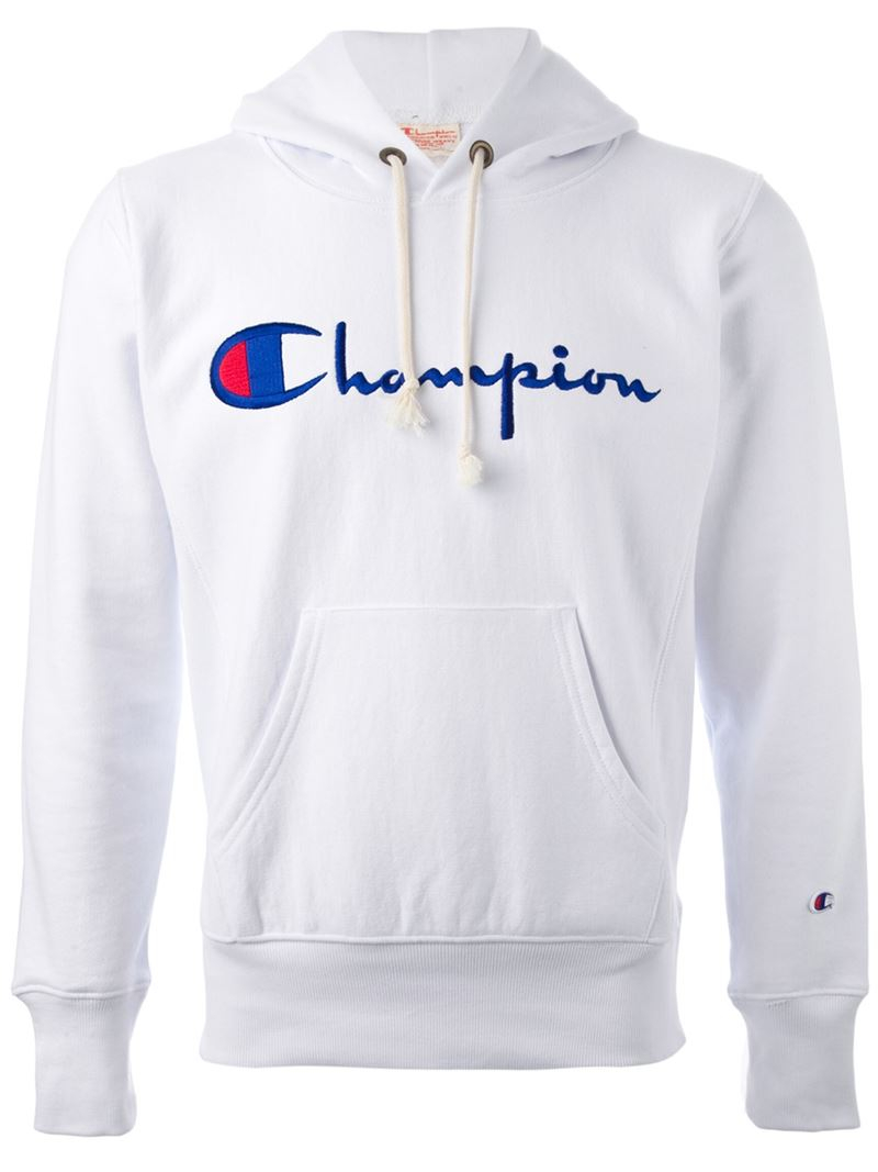 Champion Logo Hoodie in White for Men | Lyst
