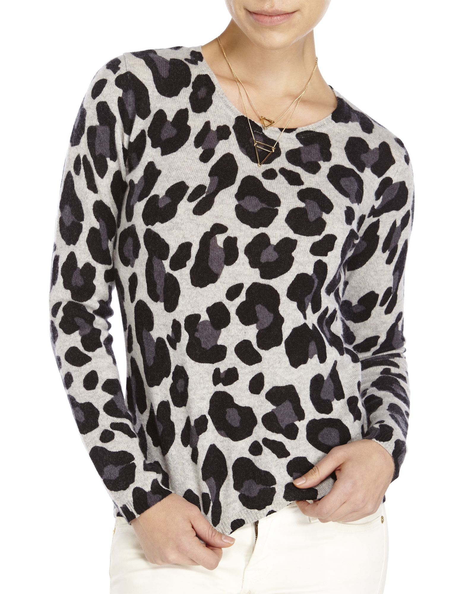 Lauren hansen Leopard Print Cashmere Sweater in Gray | Lyst
