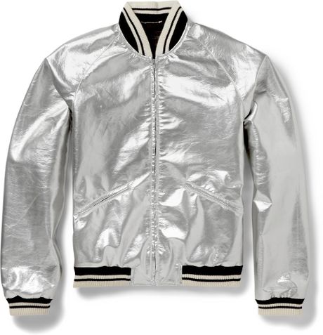 Saint Laurent Metallic Coated Woolblend Bomber Jacket in Silver for Men ...