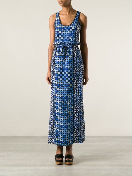 Michael Michael Kors Geometric Print Maxi Dress in Blue | Lyst