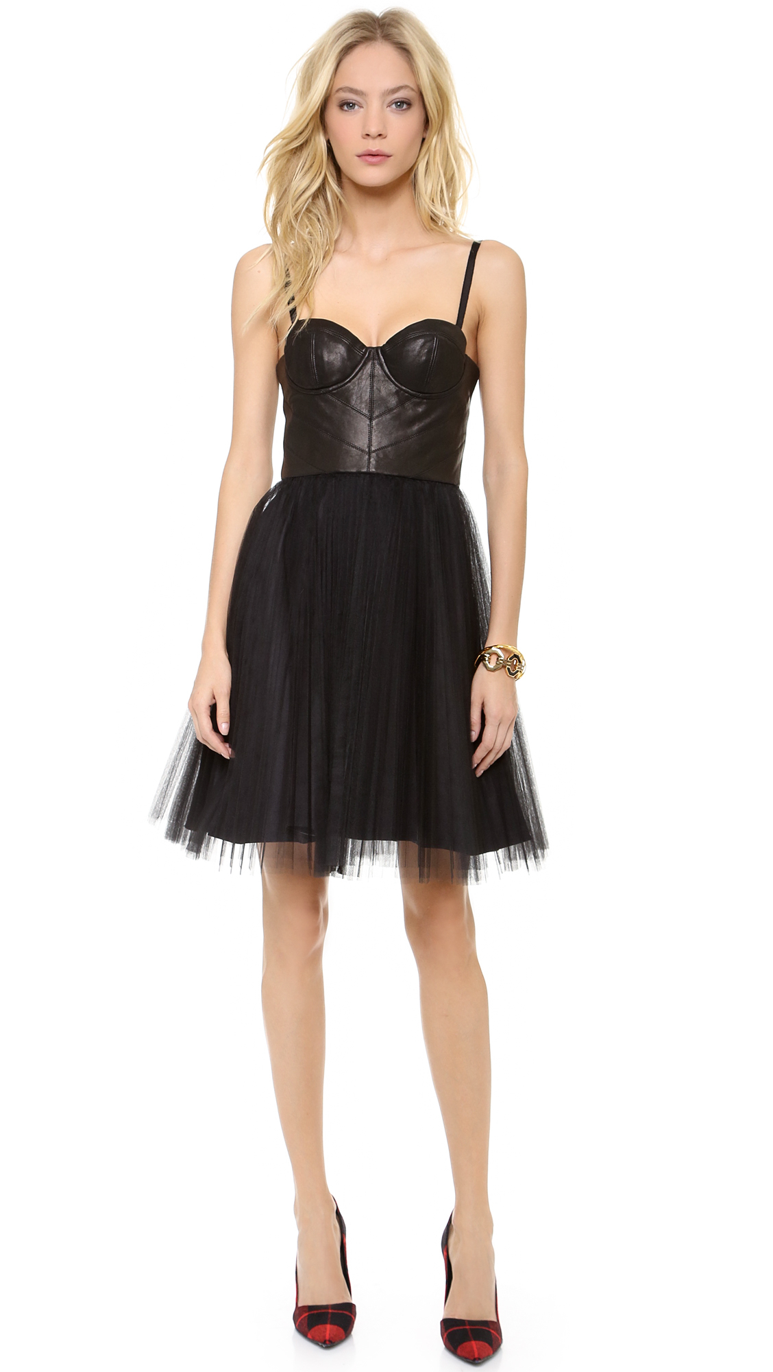 Lyst - Alice + olivia Gia Leather Bustier Dress in Black