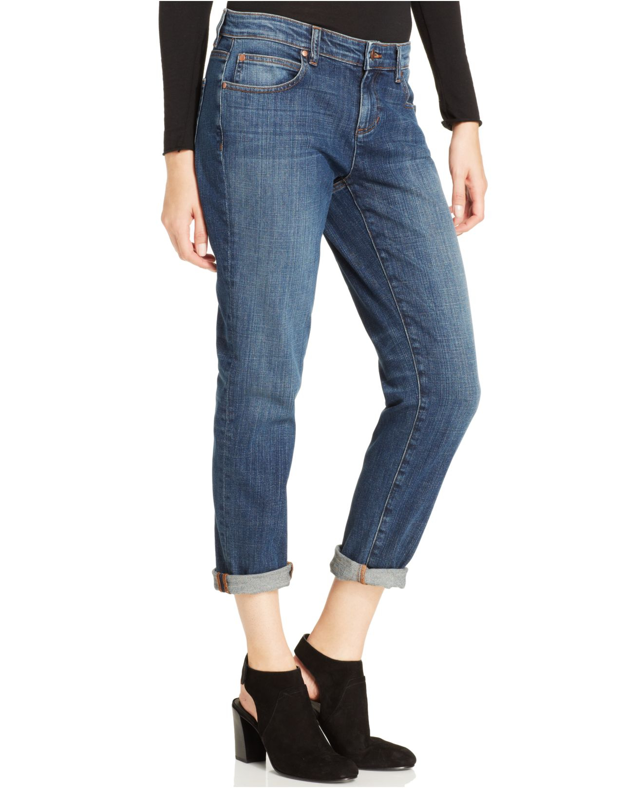 Lyst - Eileen Fisher Cuffed Boyfriend Jeans in Blue