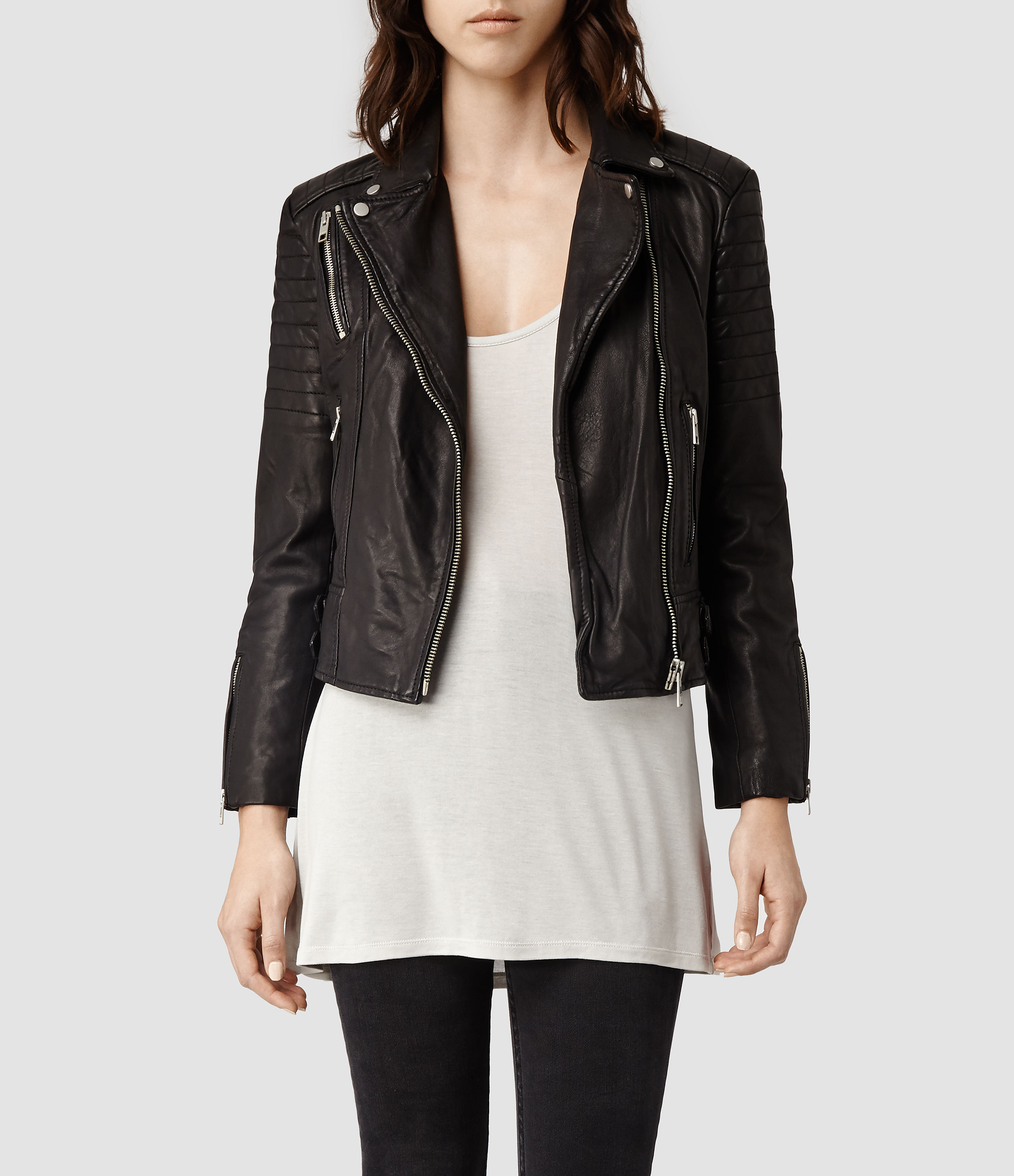 Allsaints Papin Leather Biker Jacket in Black | Lyst