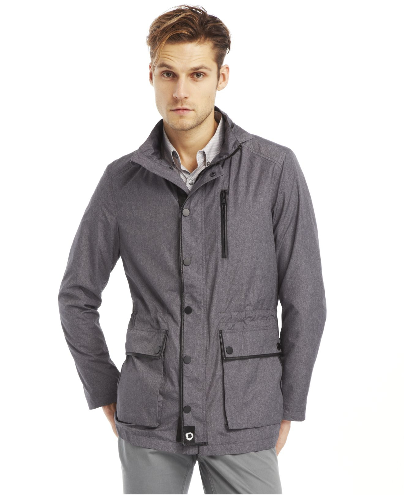Kenneth cole Leather-Trim Anorak Jacket in Gray for Men | Lyst