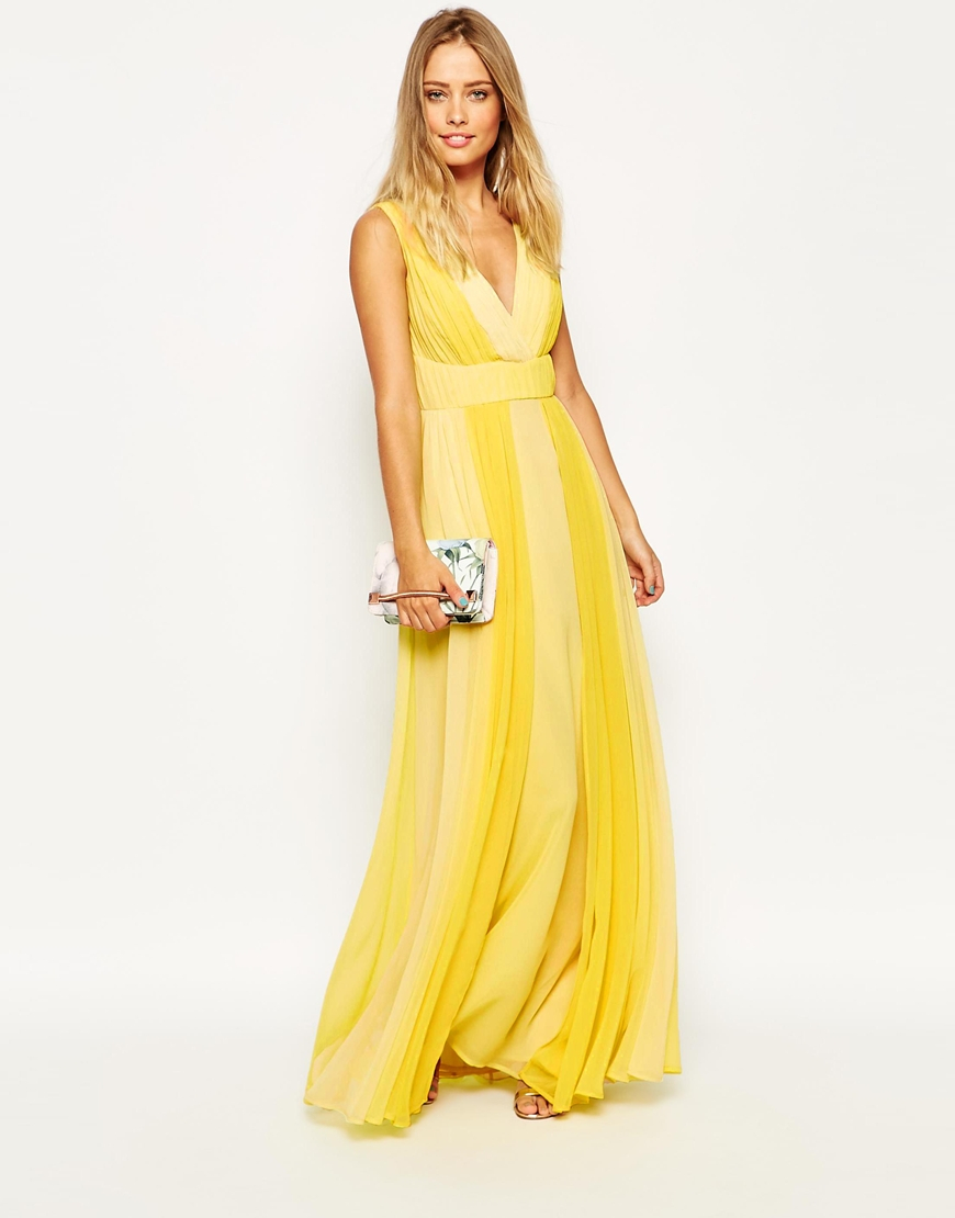 Asos Ombre Cross Front Maxi Dress in Yellow | Lyst