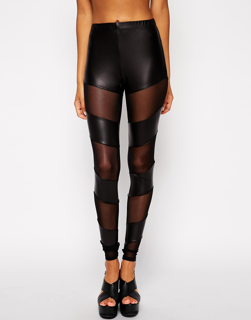 Lyst Asos Leather Look Leggings With Mesh Insert In Black