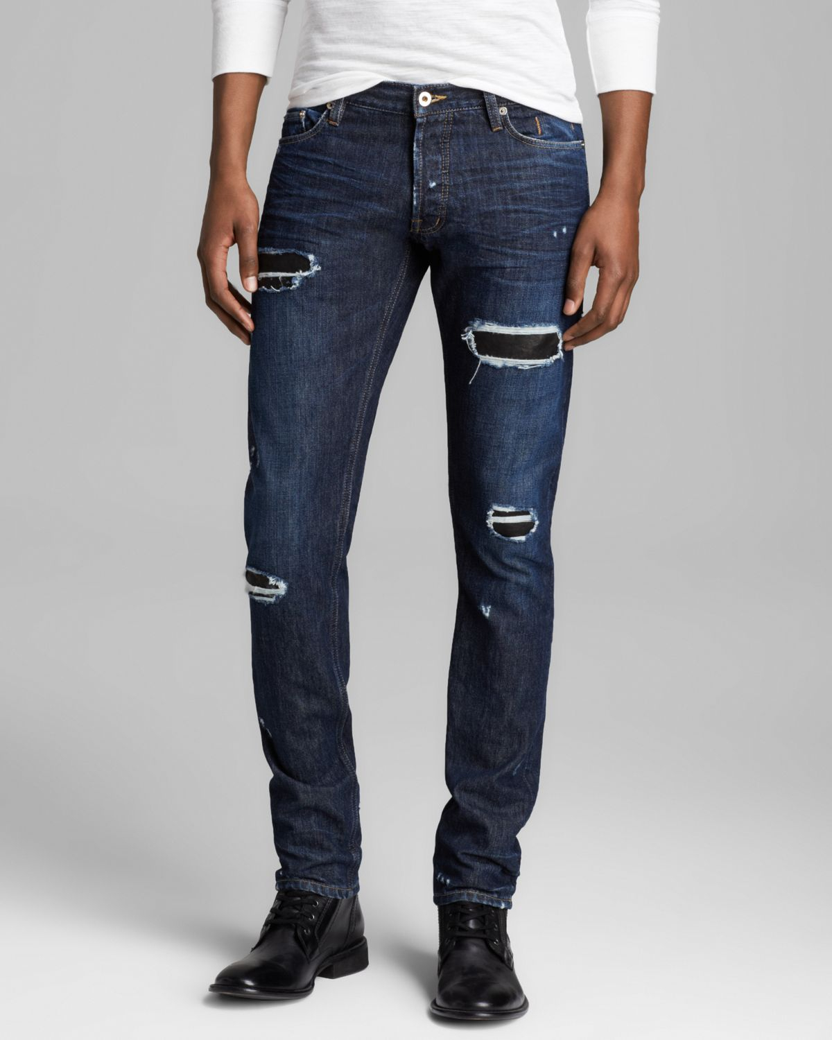Lyst - Public school Jeans Torn and Patched Slim Fit in Indigo in Blue ...