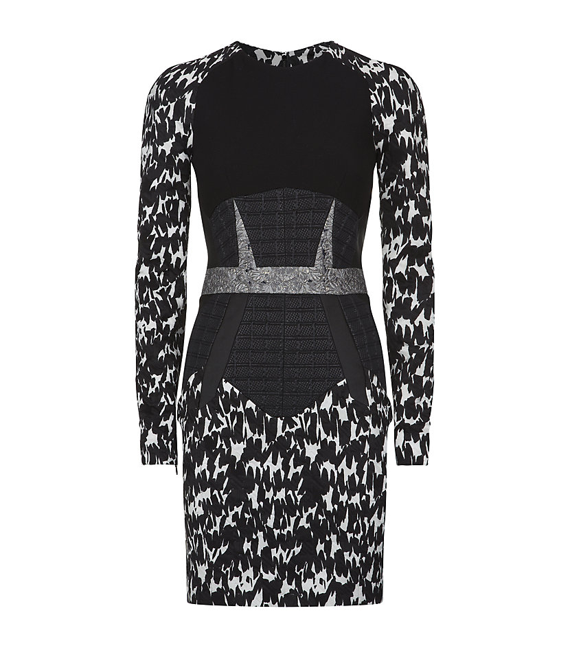 antonio berardi printed panel sleeve dress in black antonio berardi printed panel sleeve dress in black
