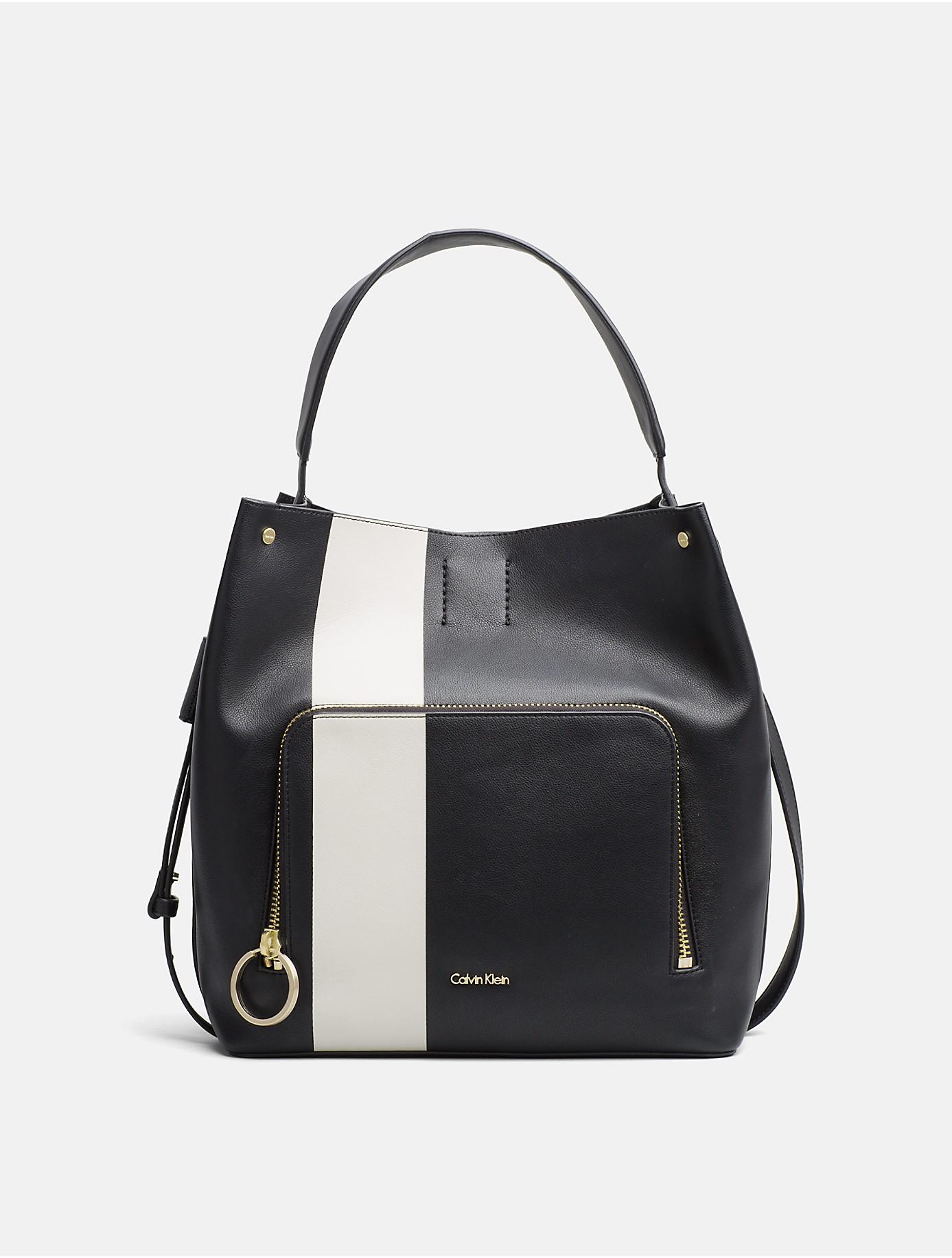 Lyst - Calvin Klein Large Stripe Hobo Bag in Black