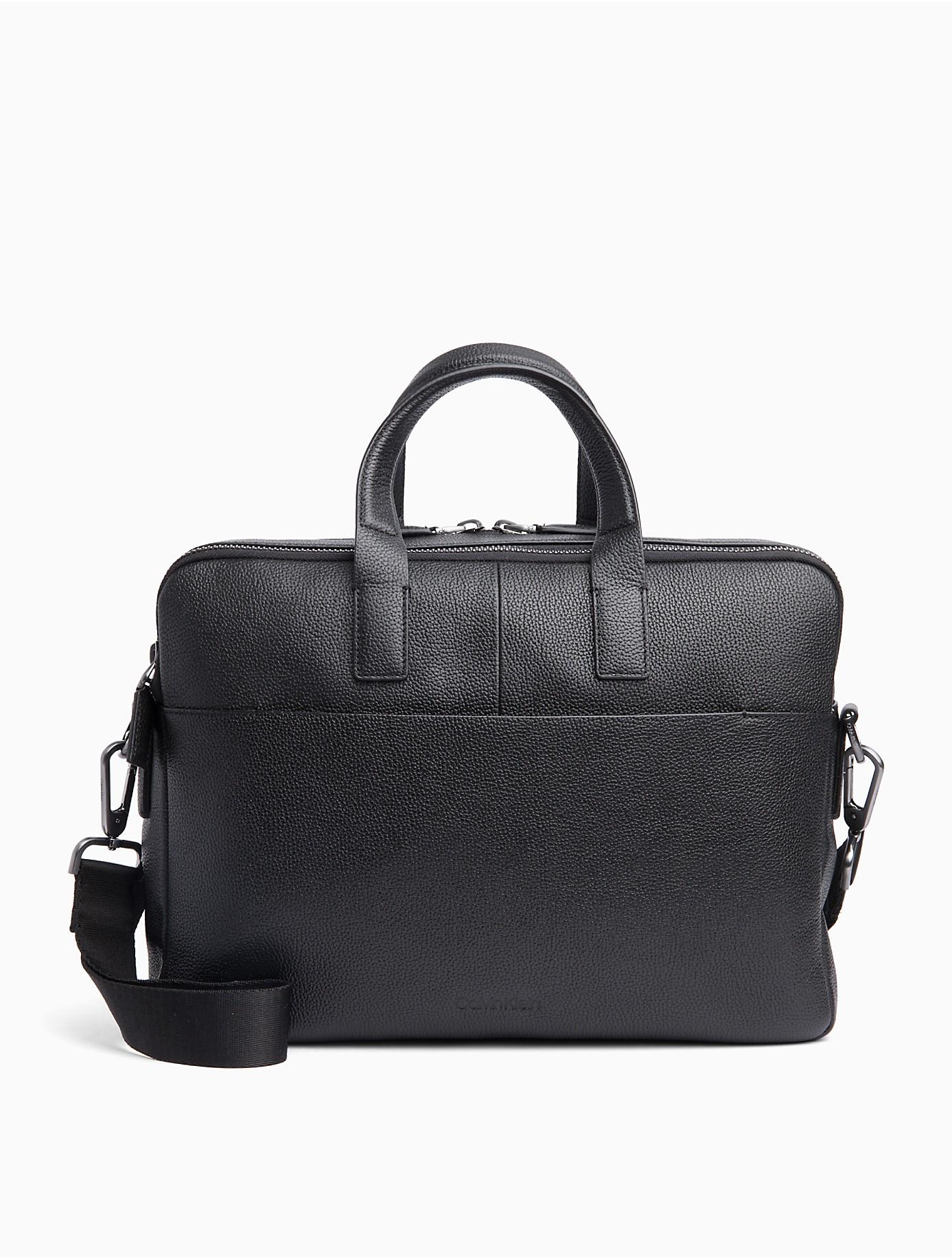 Calvin Klein Pebble Leather Logo Laptop Bag in Black for Men - Lyst