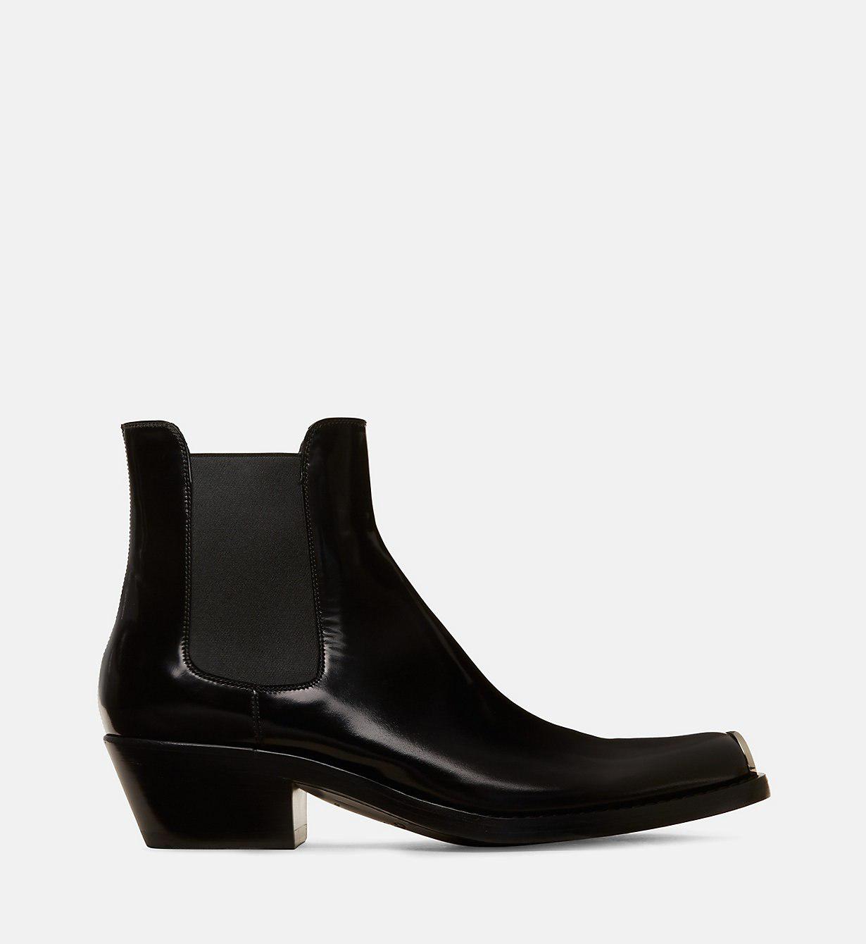 Calvin Klein Leather Chelsea Boots With 205 Silver Toe Plate in Black ...
