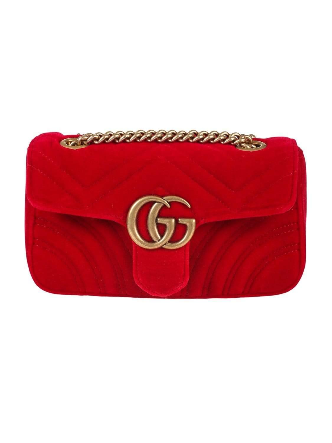 Lyst - Gucci Marmont Mini Gg Bag In Red Velvet With Chevron Pattern And Heart On The Back in Red