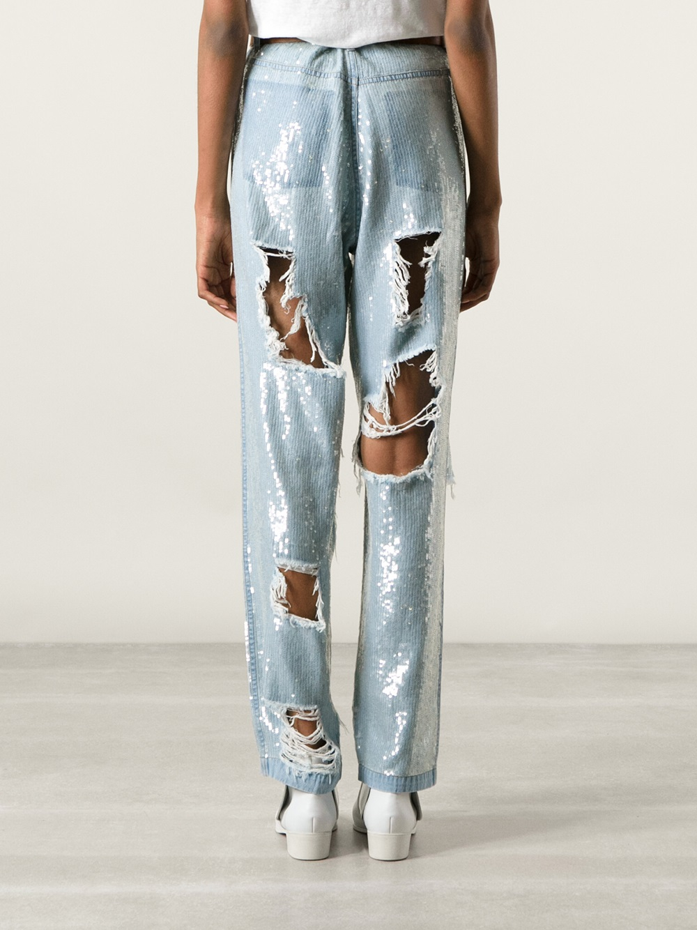 Lyst - Ashish Distressed Sequin Embroidered Jean in Blue