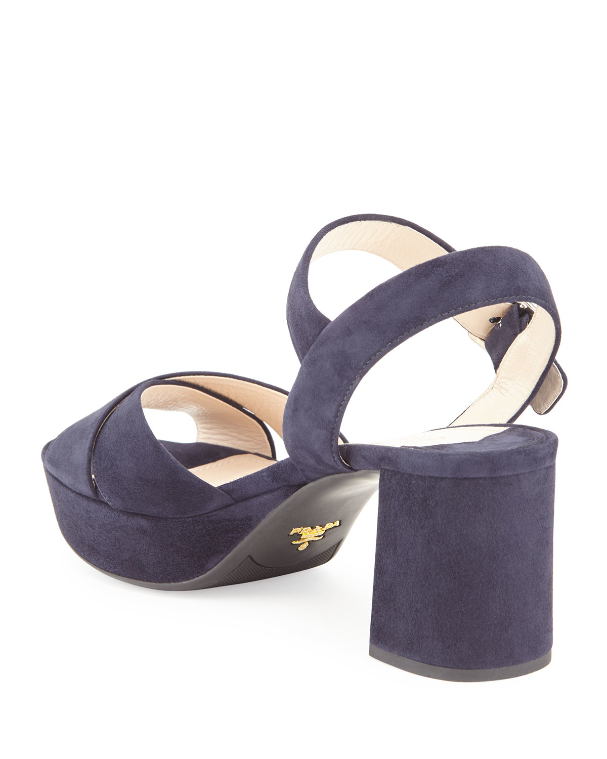 Prada Crisscross Suede Platform Sandal in Blue (BLEU) | Lyst