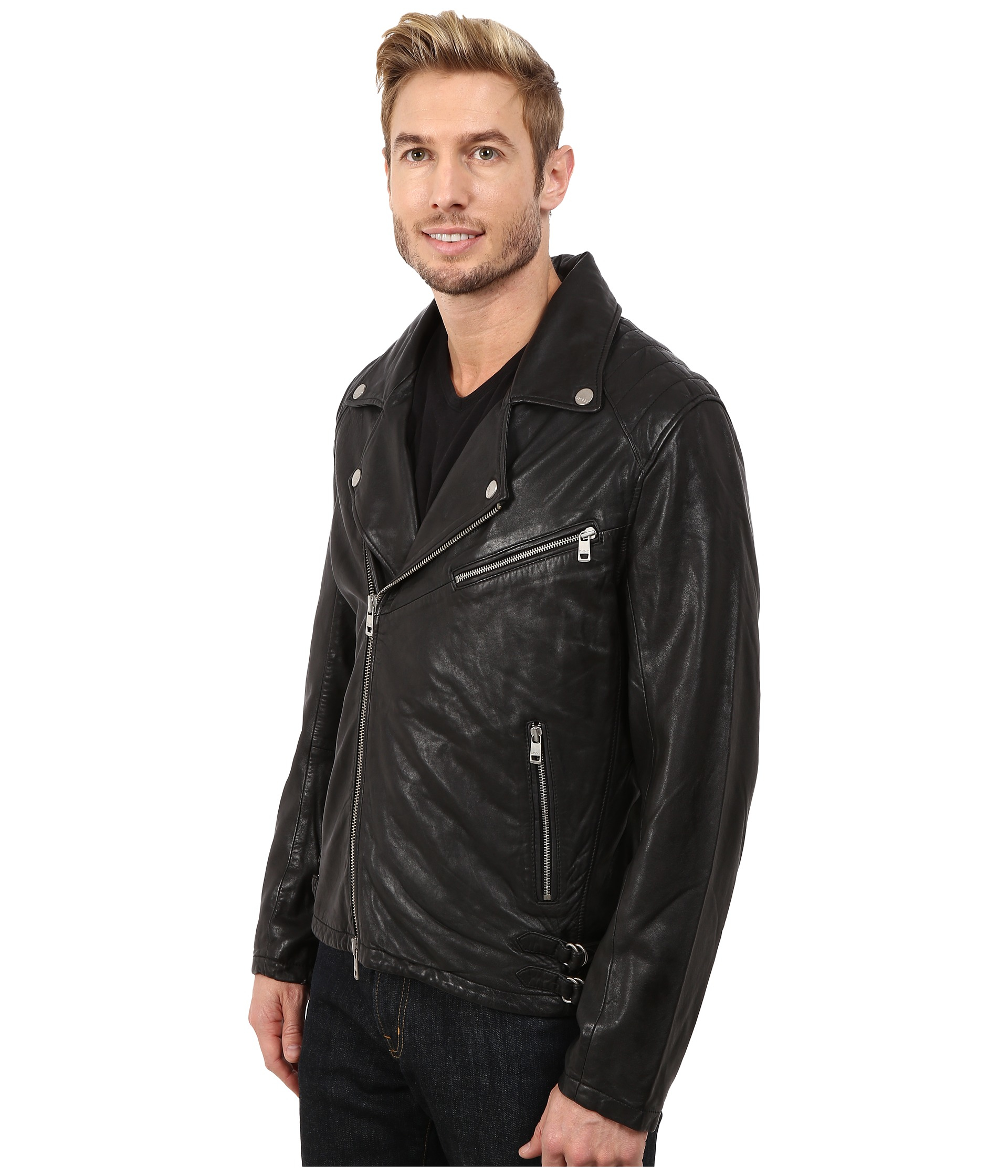 Lyst - DKNY Washed Leather Biker Jacket - Black Capsule in Black for Men