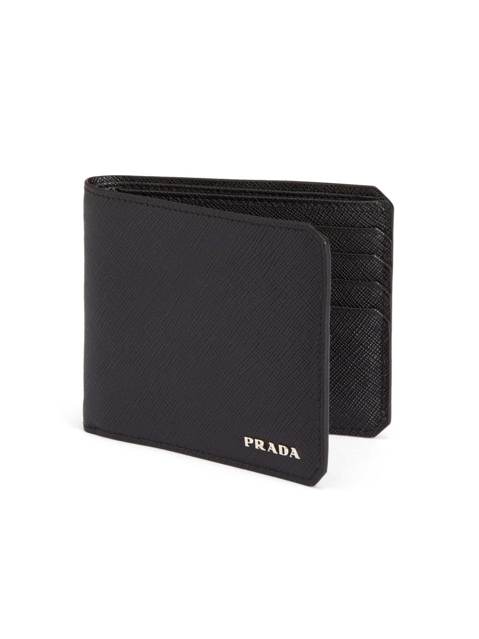 Prada Saffiano Leather Bifold Wallet in Gray for Men | Lyst