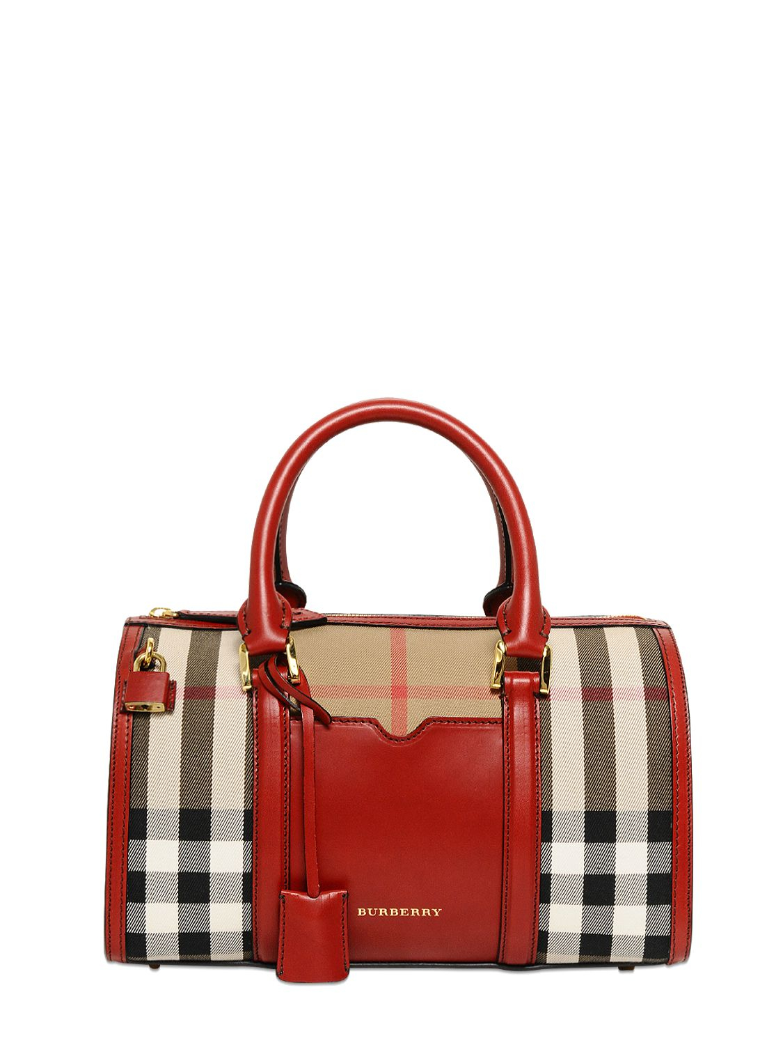 Burberry Medium Alchester Bridle Check Bag in Red - Lyst