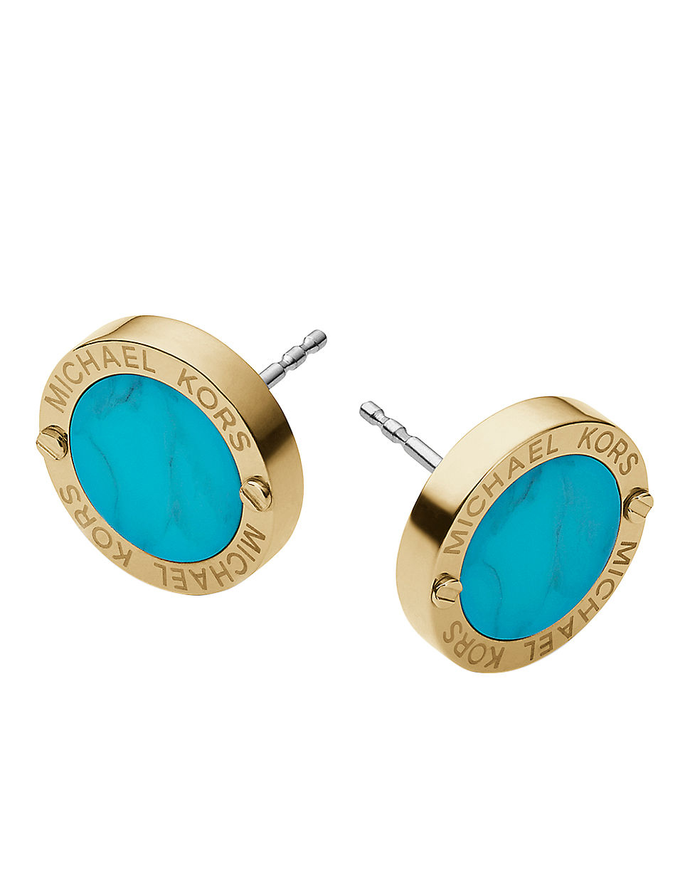 Lyst Michael Kors Goldtone Turquoise Disc Earrings in Blue