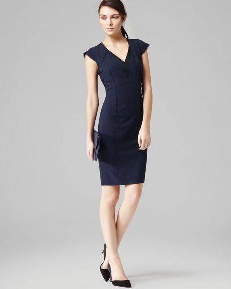 Reiss Dress Venice Lace Trim Formal in Blue (Navy Cosmos) | Lyst