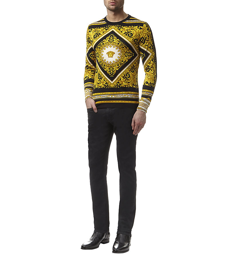 Versace Iconic Baroque-Print Fine-Knit Silk Sweater in Black for Men | Lyst