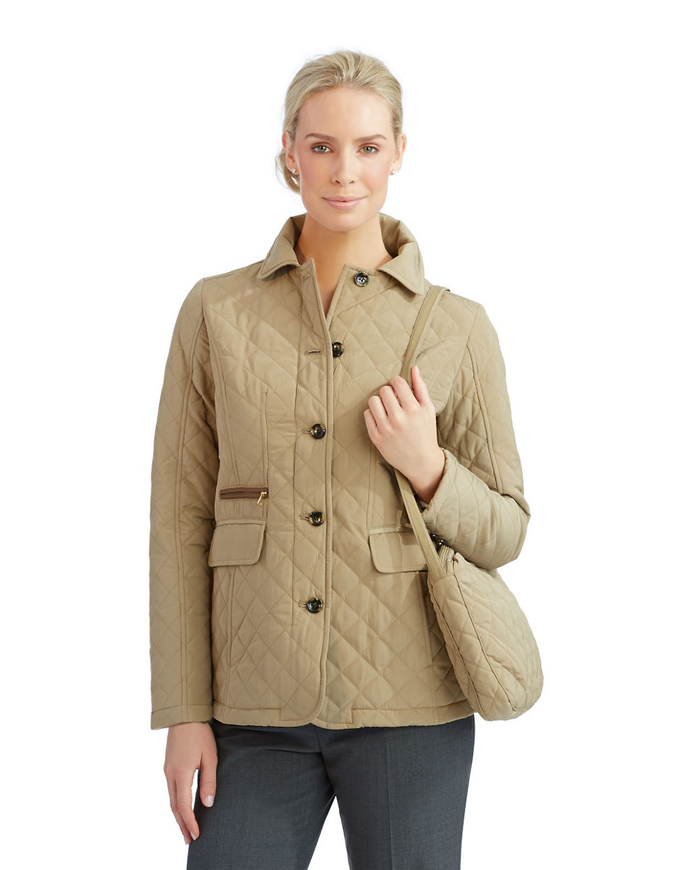 Lyst - Jones New York Quilt Zip Packable Jacket in Natural